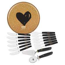 KIT PARA PIZZA TRAMONTINA EM AÇO INOX COM CABO DE POLIPROPILENO E FORMA DE ALUMINIO COM REVESTIMENTO INTERNO ANTIADERENTE STARFLON T1 15 PÇS LINHA MY LOVELY 29899/071