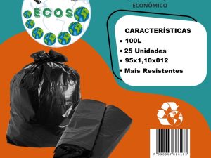 SACO PARA LIXO 100 LITROS C/ 25 UNIDADES HOMO ECOS 95 X 110 X 0,12MM REFORÇADO
