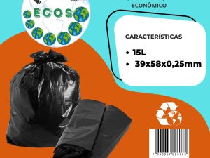 SACO PARA LIXO HOMO ECOS 15 LITROS RECICLADO ECOLÓGICO RESISTENTE E ECONÔMICO