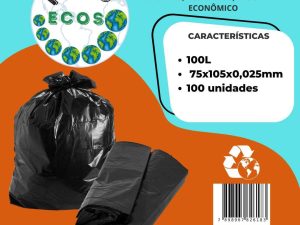 SACO PARA LIXO HOMO ECOS - 100 LITROS - 100 UNIDADES - RECICLADO, ECOLÓGICO, RESISTENTE E ECONÔMICO